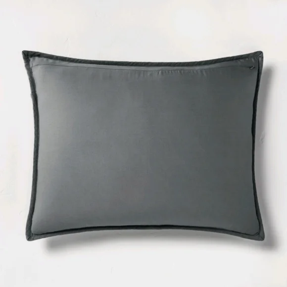 Casaluna Standard Heavyweight Linen Blend Quilt Pillow Sham Dark Gray - Picture 4 of 7